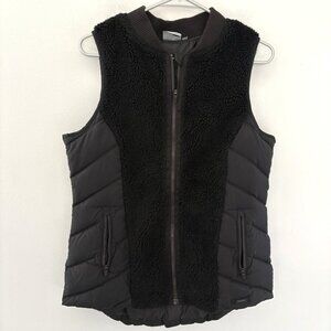 Athleta Women’s Medium Tundra Quilted Black Sherpa Goose Down Full Zip Vest *